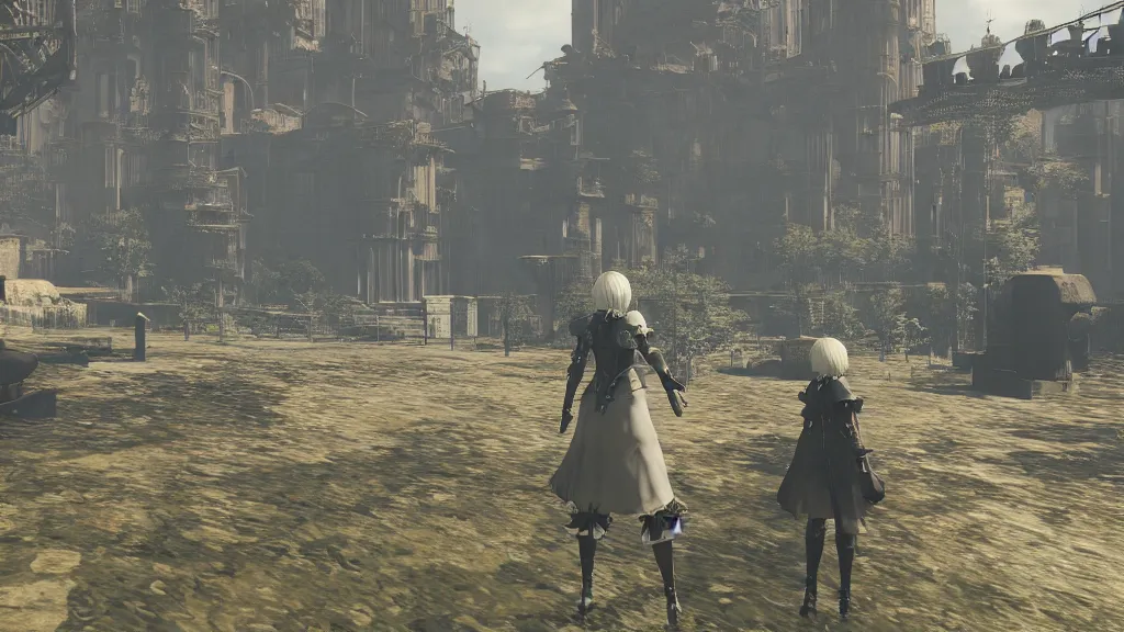 Image similar to Screenshot from Nier Automata, beautiful landscape in Marseille, France