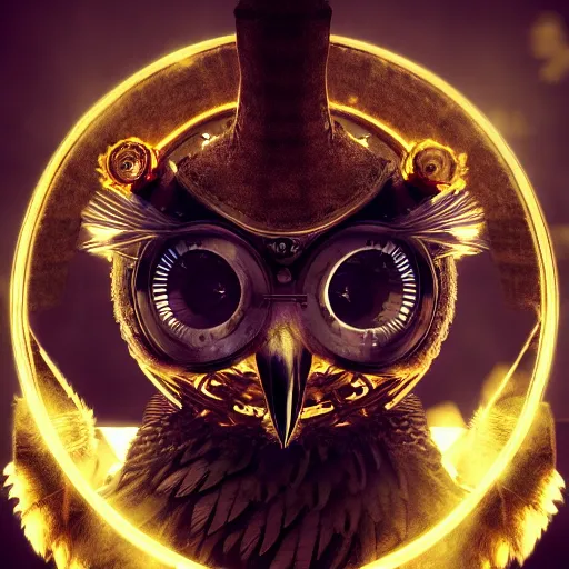 Image similar to a Warrior owl art nuveau, steampunk, symmetry, full frame, cinematic light , unreal engine,