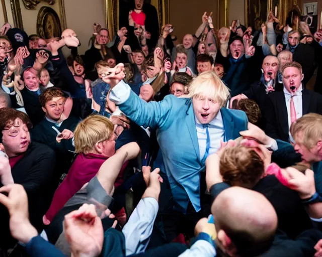 Prompt: boris johnson mosh pit inside a room made out of bubblegum