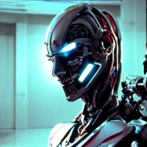 Image similar to movie still of a cool cyborg, cinematic composition, cinematic light, by wes craven