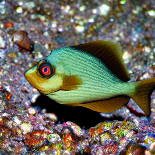 Image similar to gollum - faced fish flying