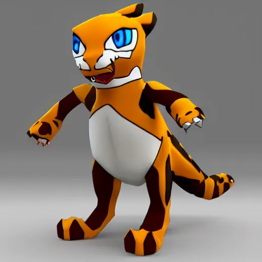 Image similar to an Digimon that have shape like tiger , 3d