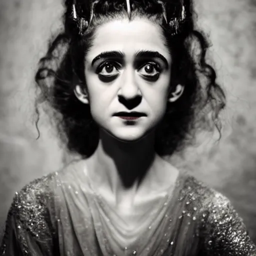 Image similar to natalia dyer as the bride of frankenstein, universal, movie, photography, portrait, beautiful,