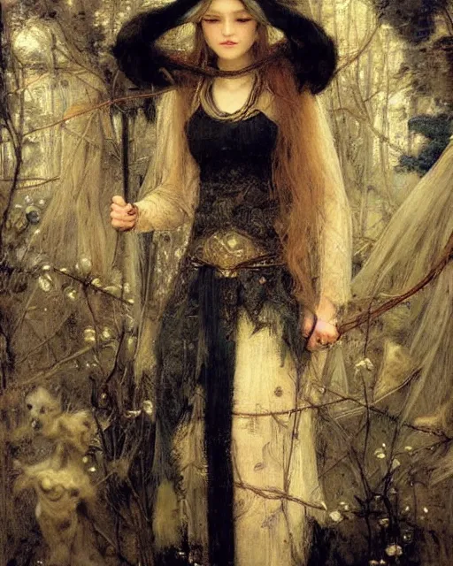 Prompt: a beautiful sorceress by Edgar Maxence, Ross Tran and Jules Bastien-Lepage