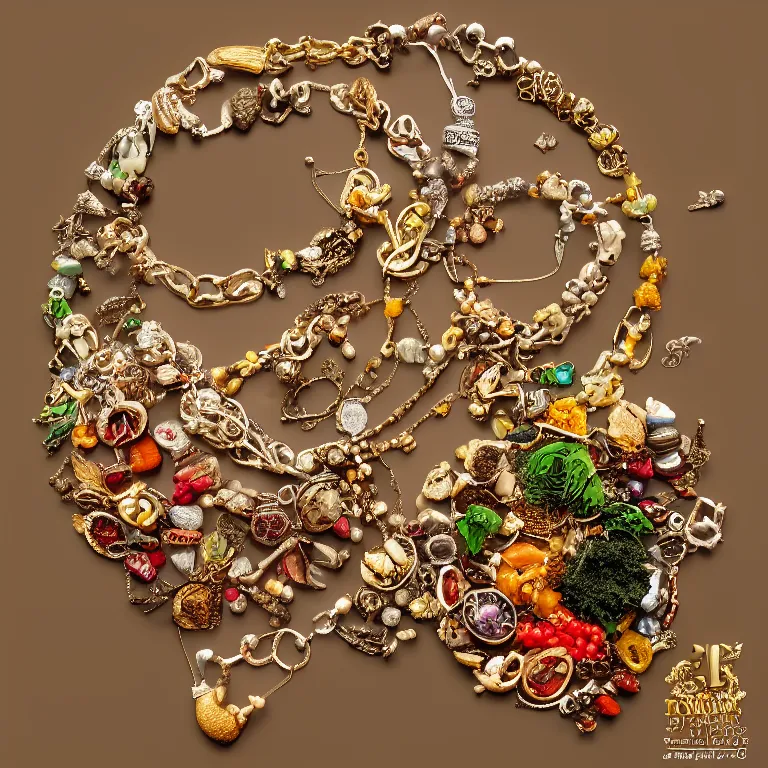 Image similar to necklace made from food, jewelry made from food, detailed, high quality, detailed, high quality, 8 k resolution, trending on artstation