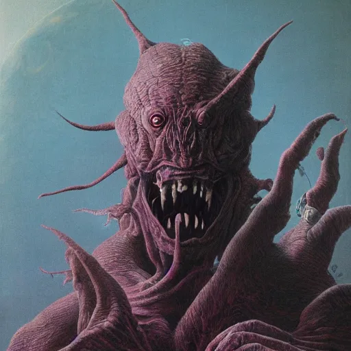 Image similar to horror creature holding planet by Wayne Barlowe, detailed 4k