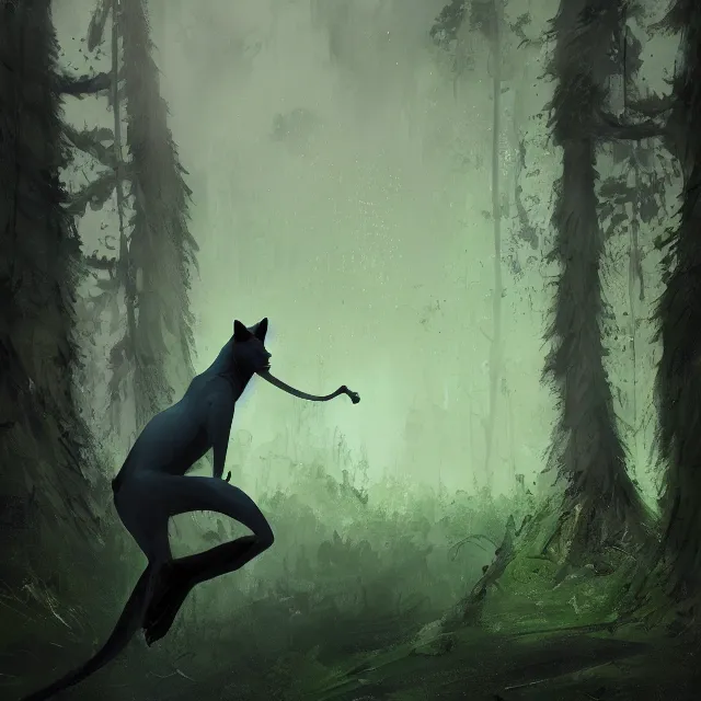 Prompt: a beautiful painting of a handsome anthropomorph gray panther furry fursona. green fog. disney character design by cory loftis, fenghua zhong, ryohei hase, ismail inceoglu and ruan jia. artstation, volumetric light, detailed, photorealistic, rendered in octane