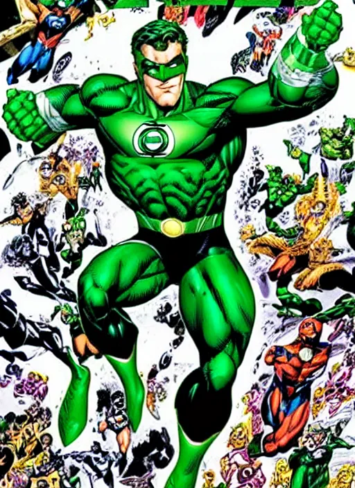 Image similar to 1 9 9 8 issue of a comic book cover depicting green lantern by ed mcguinness, masterpiece ink illustration,