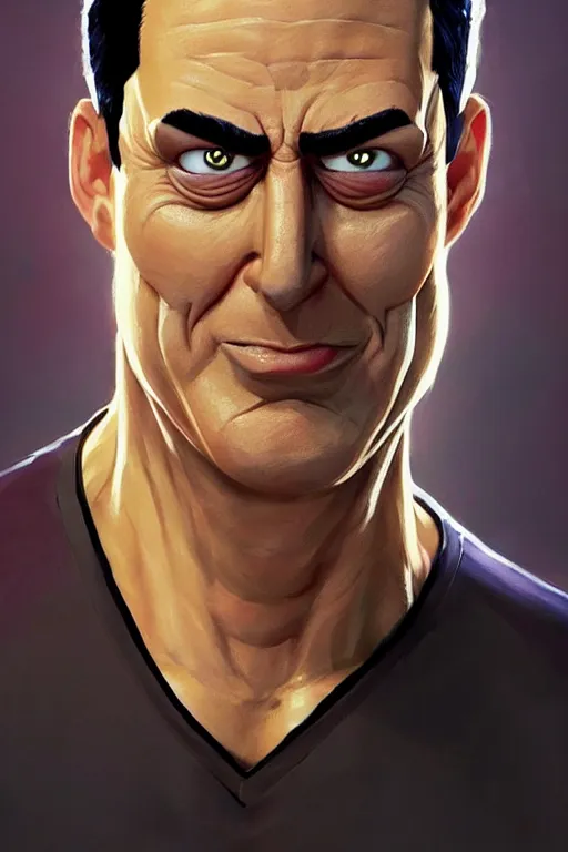 Image similar to Glenn Quagmire as Spider Man, Spider Man costume unmasked, Glenn Quagmire hairstyle, Glenn Quagmire body type, Glenn Quagmire Face, calm, grumpy, portrait, masculine figure, highly detailed, digital painting, artstation, concept art, smooth, sharp focus, illustration, cinematic lighting, art by artgerm and greg rutkowski and alphonse mucha