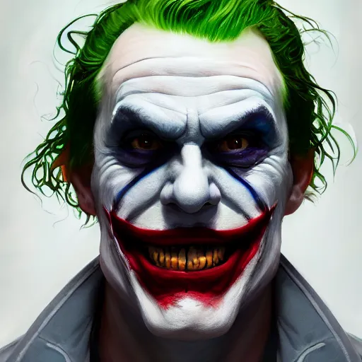 Image similar to a portrait of the joker, huggy wuggy from poppy playtime video game, fullbody, ultra high detailed, oil painting, greg rutkowski, charlie bowater, yuumei, yanjun cheng, unreal 5, daz, hyperrealistic, octane render, rpg portrait, dynamic lighting, fantasy art, beautiful face