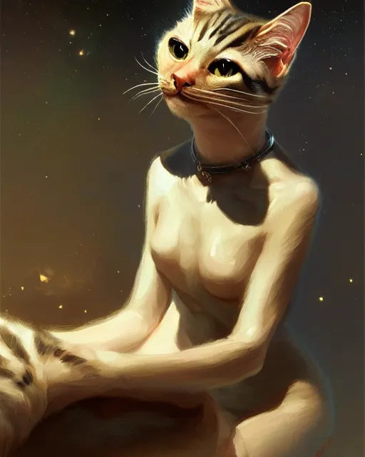 Prompt: a potrait of a space fanstasy cat, fine details. night setting. realistic shaded lighting poster by craig mullism, artgerm, jeremy lipkin and michael garmash, unreal engine, radiant light, detailed and intricate environment, digital art, trending on art station