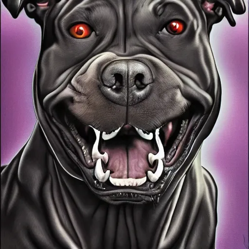 Image similar to chrome illustration of an angry pitbull dog, black background, hajime sorayama, high detail, 4 k