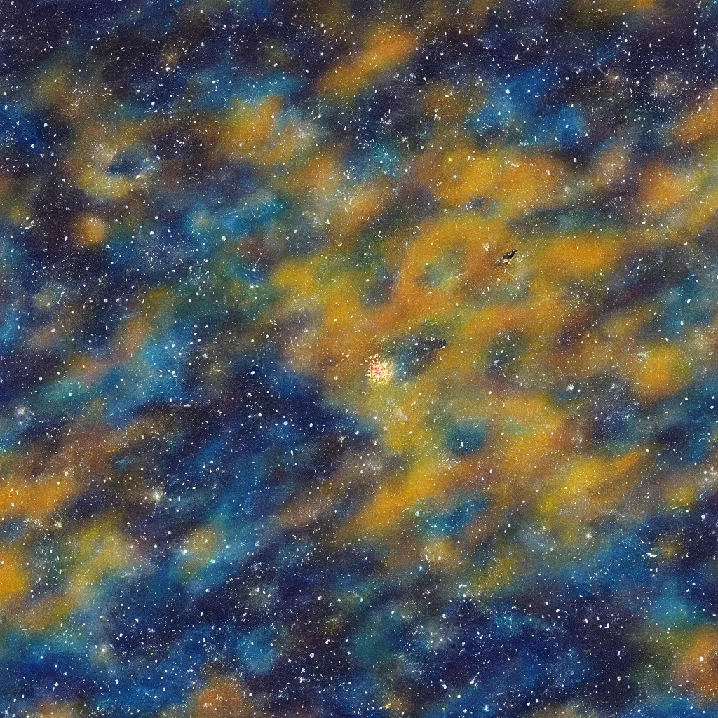 Image similar to oil painting closeup of a pacific golden plover flying in front of a swirling galaxy, shimmering stars, milky way