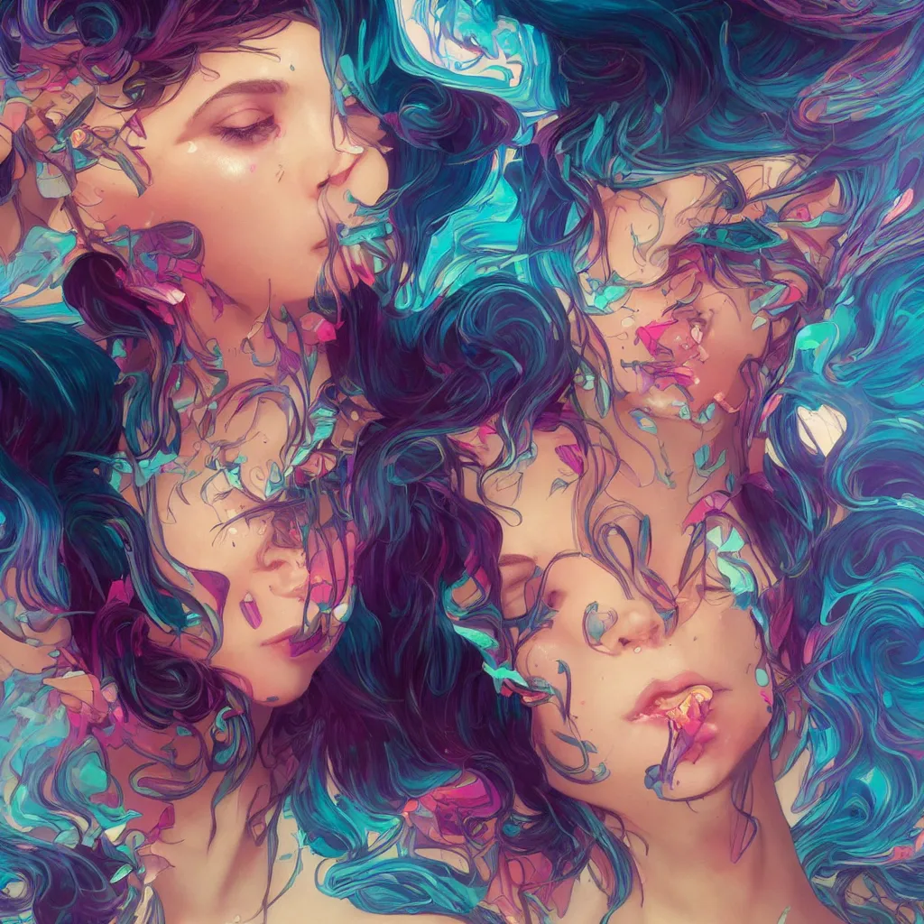 Image similar to young woman, gorgeous face, vaporwave aesthetic, synthwave, colorful, psychedelic, broken, shattered, beaten, sadness, crying, tears, artstation, concept art, smooth, extremely sharp detail, finely tuned detail, 8 k, unreal engine 5, ultra sharp focus, illustration, art by artgerm and greg rutkowski and alphonse mucha