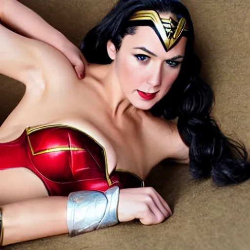 Image similar to wonder woman tied to a bed