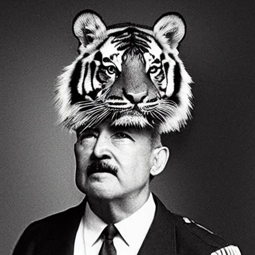 Image similar to an old photo of a general with a tiger's head