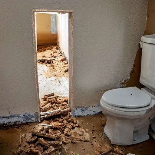 Prompt: Has this ever happened to you? You bought a house, it was not disclosed to you that there was a termite infestation in the walls and moldings, so you have to take it upon yourself to call your own termite extermination company, but when the guys show up they immediately ask to use your bathroom, then for over two hours they take turns going in and out of there, taking huge mud-pies and over flushing?