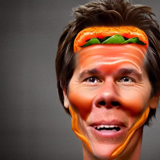 Image similar to kevin bacon face wrapped inside a cheeseburger