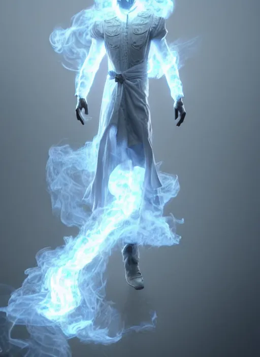 Image similar to slose - up shot, highly detailed stunning image of ghost sorcerer full body!! 3 d octane render, unreal engine, hyper realistic, realistic, soft illumination, surrounded in dask wispy smoke!! trending artstation