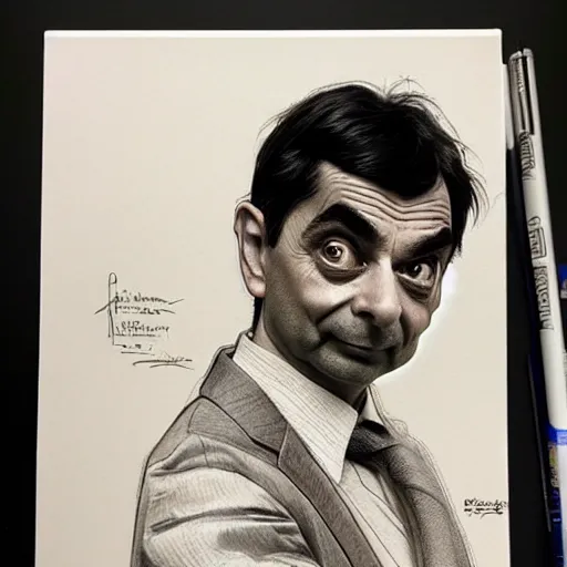 Image similar to amazing lifelike award winning pencil illustration of mr bean trending on art station artgerm Greg rutkowski alphonse mucha cinematic