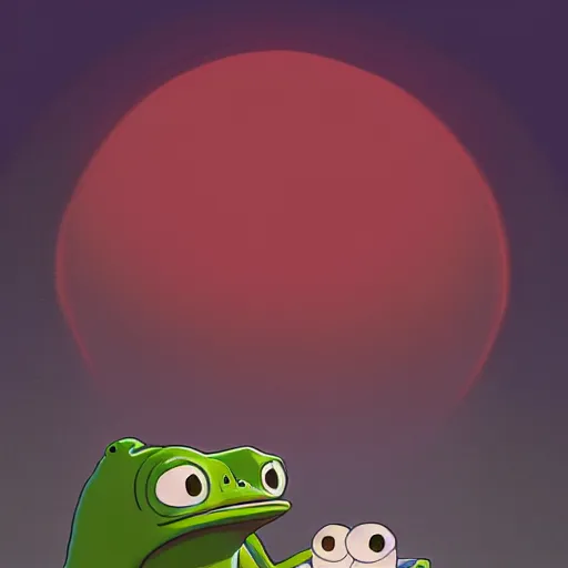 Prompt: goro fujita ilustration pepe the frog abducted by ufo during summer night characterized by francisco de goya, character art, sharp focus, highly detailed.