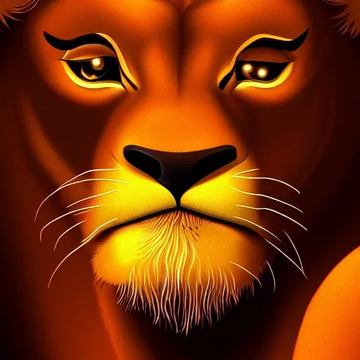 Prompt: Beautiful digital painting of Simba from The Lion King, trending on Artstation, by Greg Rutowski