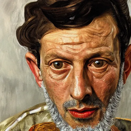 Prompt: high quality high detail painting by lucian freud, hd, portrait of an arab lord, photorealistic lighting