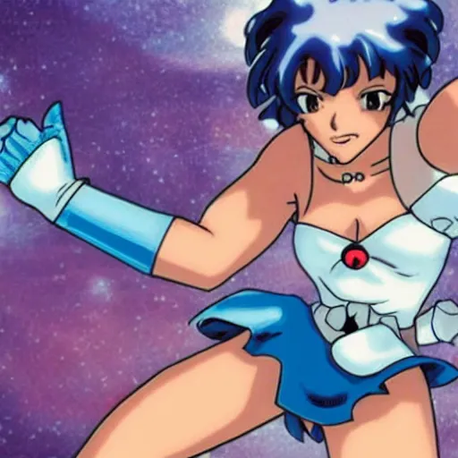 Prompt: Sailor Mercury fighting an earth golem