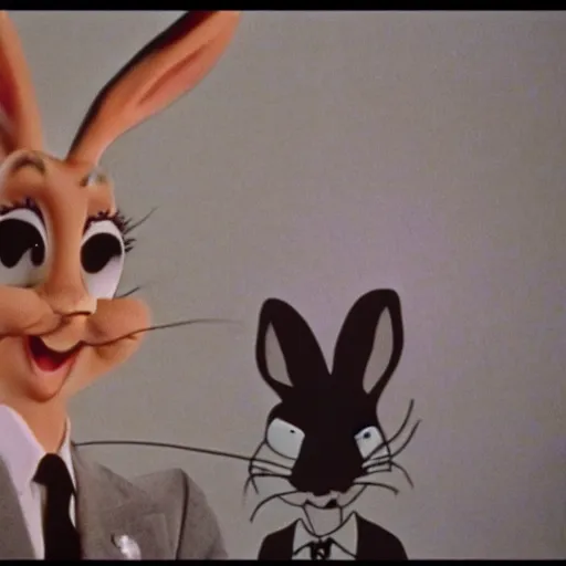 Image similar to Film still of Bugs Bunny in Twin Peaks (1990 TV Series, David Lynch), eerie, ominous, the black lodge (Twin Peaks)