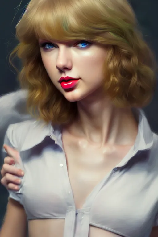 Image similar to taylor swift, evangelion, au naturel, hyper detailed, digital art, trending in artstation, cinematic lighting, studio quality, smooth render, frostbite 3 engine rendered, art style by klimt and nixeu and ian sprigger and wlop and krenz cushart