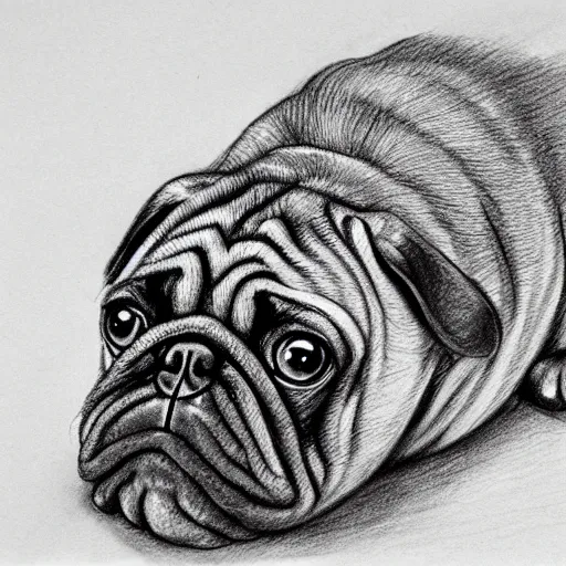 sketchbook pencil drawing of a pug centipede, photo | Stable Diffusion ...