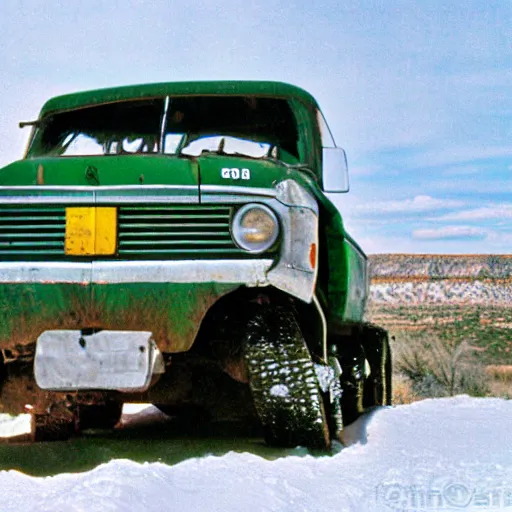 Prompt: photo, green river wyoming, off road truck, kodak ektachrome 1 2 0,