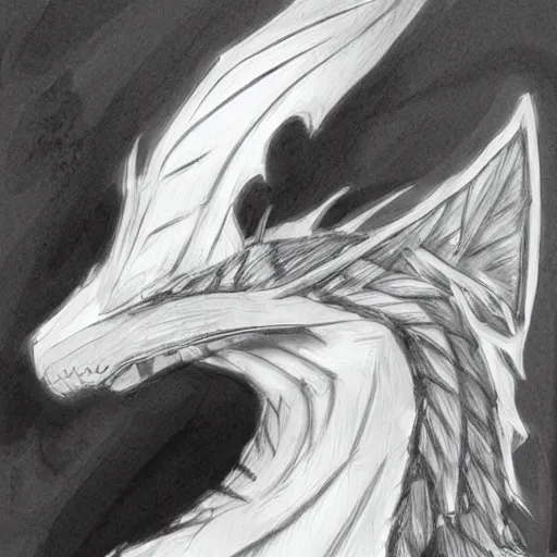 Prompt: anthropomorphic silver dragon, headshot profile picture, cute ears, large eyes, male, commission on furaffinity, sketch drawing