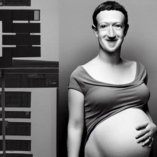 Prompt: Pregnant Mark Zuckerberg, canon, studio lighting