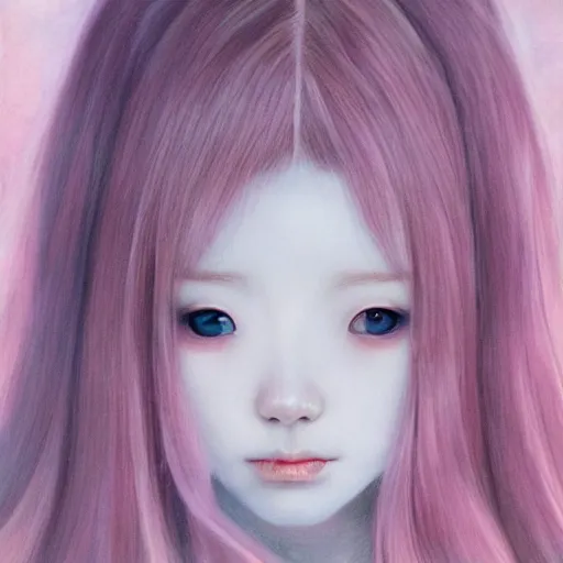 Image similar to young vampire Portrait by Miho Hirano, manga, realistic, detailed, white, light pink tonalities, beautiful collage technique including clouds, sea, wind, ornate sea background, beautiful Fantasy detailed trending on artstation, oil painting,Dramatic lighting, eterea , high quality print, fine art with subtle redshift rendering