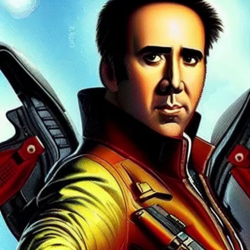 Image similar to Nicolas Cage as Star Lord from Guardians of the Galaxy