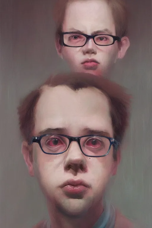 Prompt: a portrait of a young todd solondz, lonely and sad, vivid colors, soft lighting, atmospheric, cinematic, moody, in the style of francis bacon and ilya kuvshinov and range murata, krenz cushart, oil on canvas, 8 k
