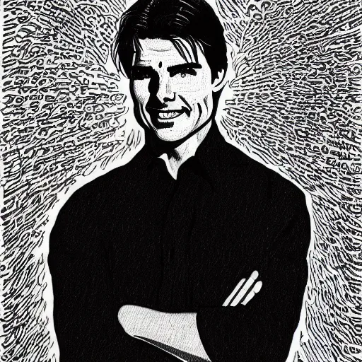 Image similar to a portrait drawing of Tom Cruise drawn by Robert Crumb