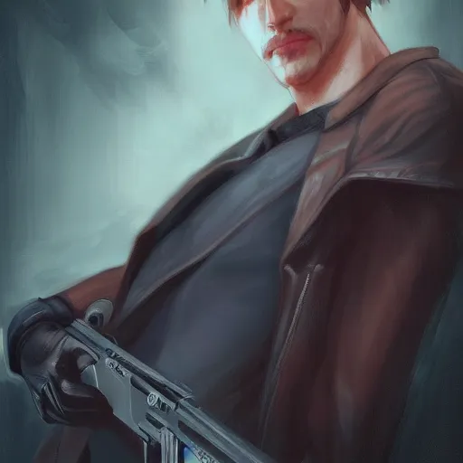 Prompt: Portrait Leon Kennedy by Mandy Jurgens