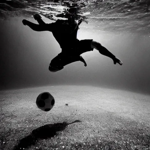 Image similar to Underwater photo of soccer player by Trent Parke, clean, detailed, Magnum photos