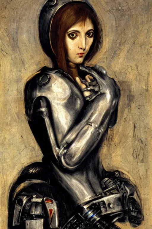 Image similar to a close - up portrait of a cyberpunk cyborg girl, by el greco, rule of thirds