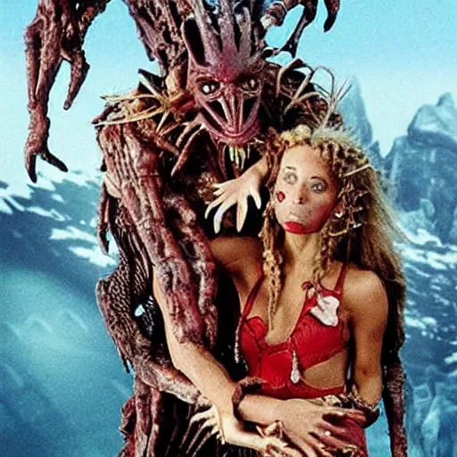 Prompt: monsters from the movie predator as jack and roses in titanic