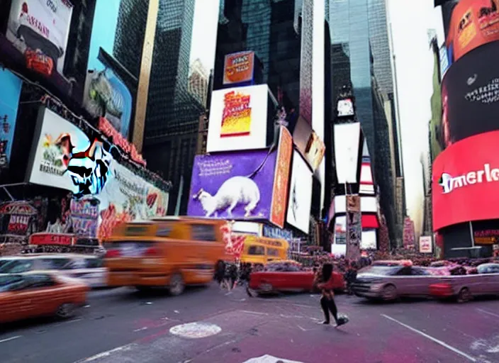 Prompt: a photo of a a giant hamster terrorizing times square,