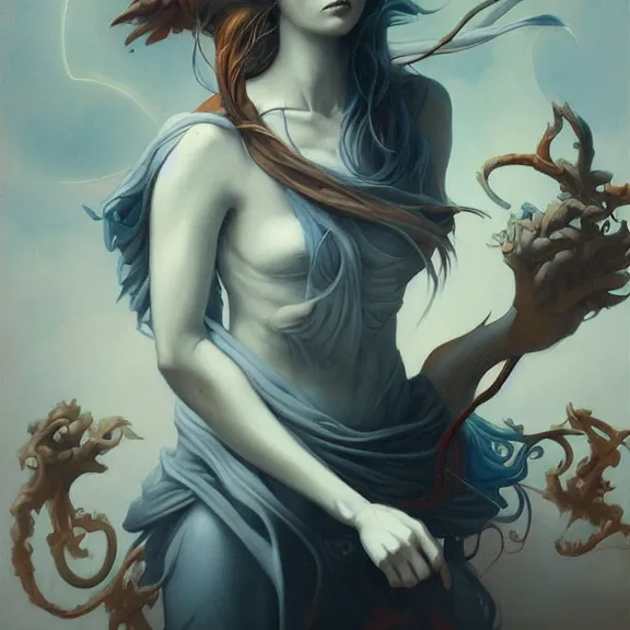 Image similar to a highly detailed beautiful portrait in the style of peter mohrbacher and in the style of jean delville.