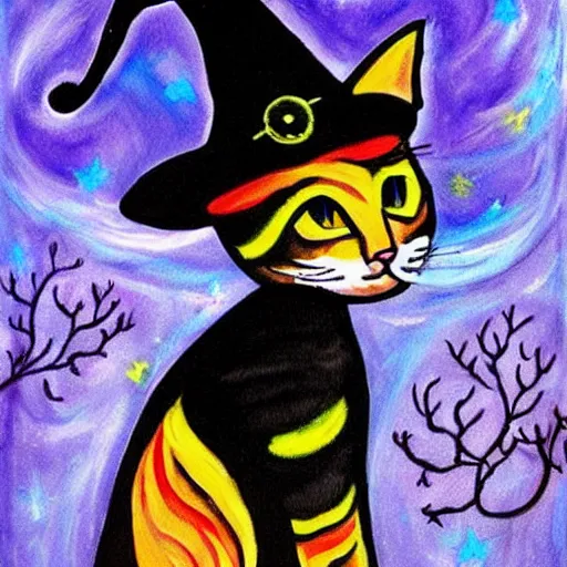 Prompt: beautiful work of art artistic painting realistic masterpiece where a cat comes out with a witch hat