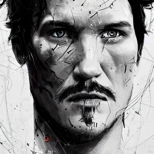 Image similar to pedro pascal portrait, dystopia core, apocalyptic, armor, warrior, dramatic, sharp focus, fiction, neon, fantasy, hyper detailed, digital art, trending in artstation, cinematic lighting, studio quality, smooth render, unreal engine 5 rendered, octane rendered, art style and nixeu and wlop and krenz cushart