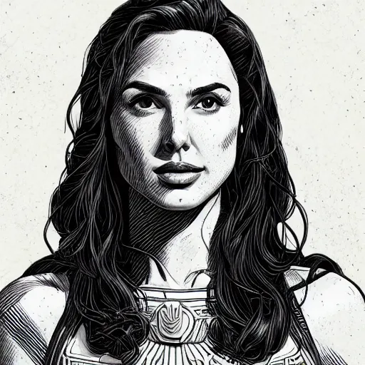 Image similar to portrait of gal gadot, by laurie greasley and james stokoe