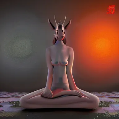 Image similar to zportre of an adhd psychonautistic tra'de : v'r in shape of zen devil, digital painting, octane render, highly detailed