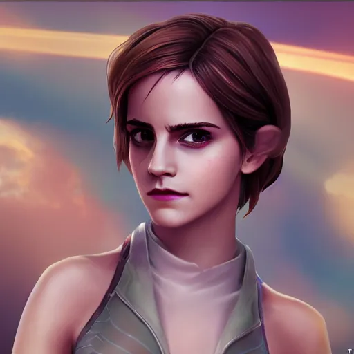 Image similar to Emma Watson as a character in the game League of Legends, with a background based on the game League of Legends, detailed face, old 3d graphics