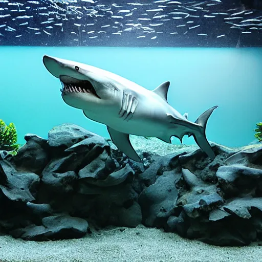 Image similar to huge shark in small aquarium